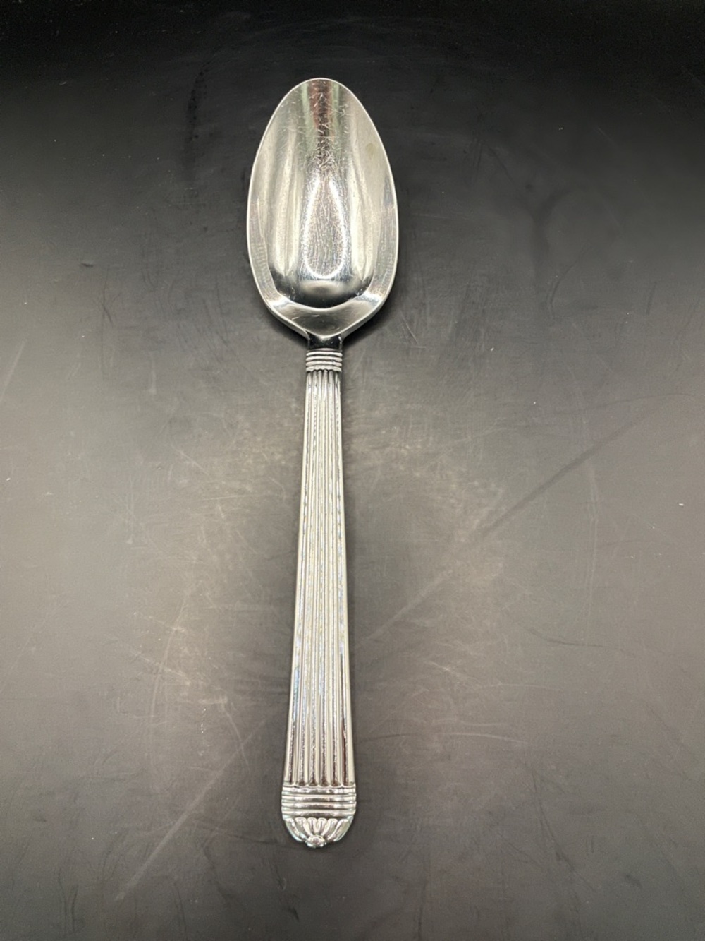 Classic Stainless Steel Silver Serving Spoon - Elegant Ribbed Handle